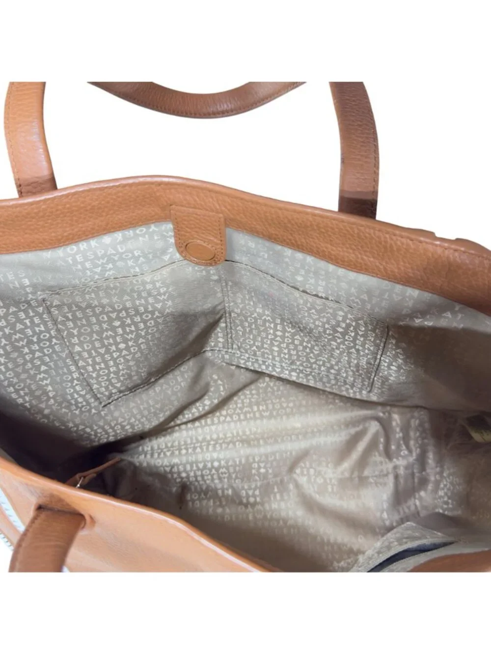 KATE SPADE New York Sheffield Dorma Brown Leather Tote White/Black Trim Detail